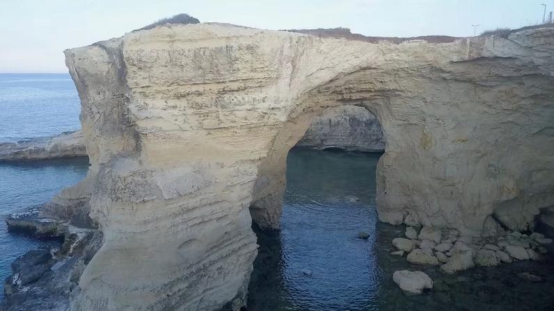 A drone view of the Torre Sant'Andrea (known as the Love Arch), in Lecce, Italy, May 23, 2017, in this screengrab obtained from social media. Aerialpictures.it/via REUTERS