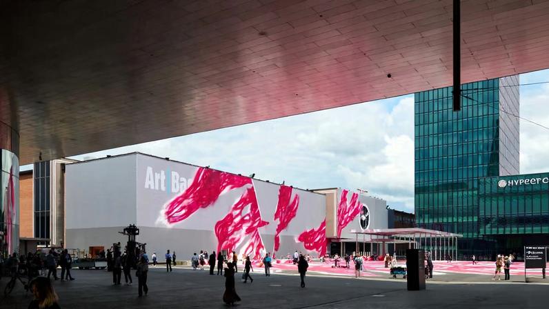 The Messeplatz during Art Basel last year, with Katharina Grosse's site-specific painting.