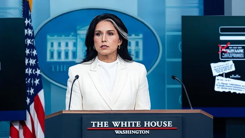 Tulsi Gabbard, the director of national intelligence, in the White House press briefing room last year.
