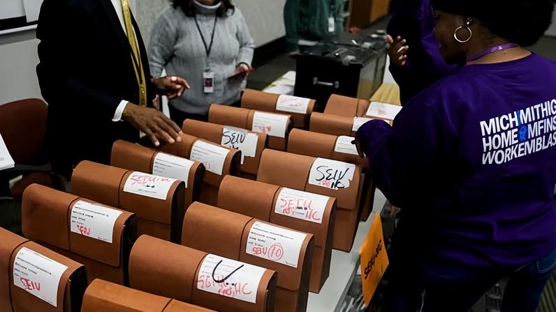 Ballots for a SEIU union election in Detroit, Michigan, on 9 October 2025.