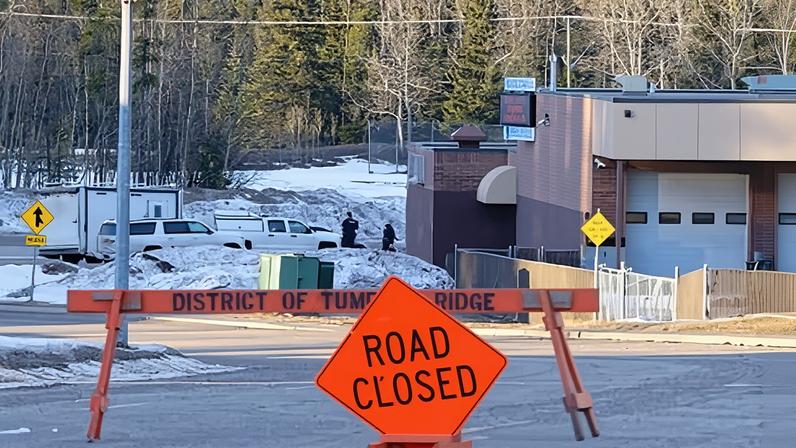 Police at the secondary school in Tumbler Ridge, British Columbia, on Wednesday.