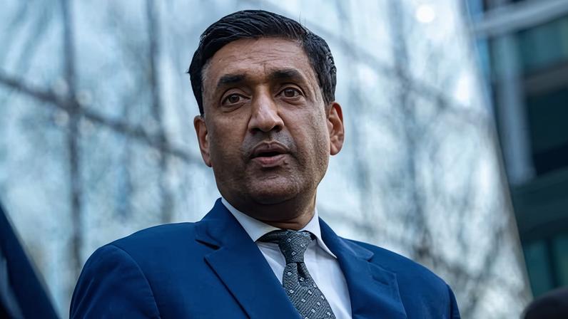 Ro Khanna speaks to reporters outside the Department of Justice offices in Washington DC on 9 February 2026.
