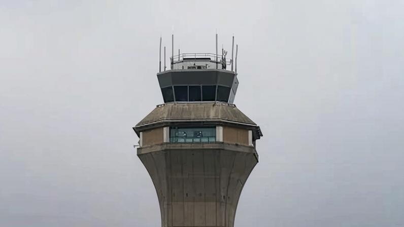 The air traffic control tower at Newark Liberty international airport in Newark, New Jersey, in 2025.