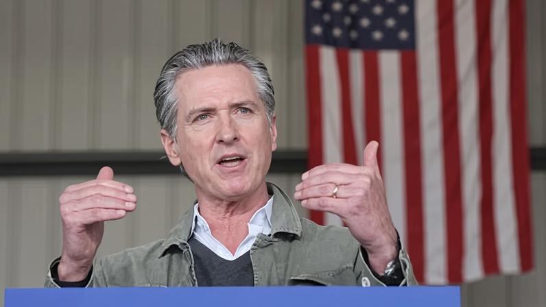 Gavin Newsom speaks about the California national guard and California highway patrol seizing illicit drugs during a press conference at an airport in San Diego, California, on 2 February 2026.