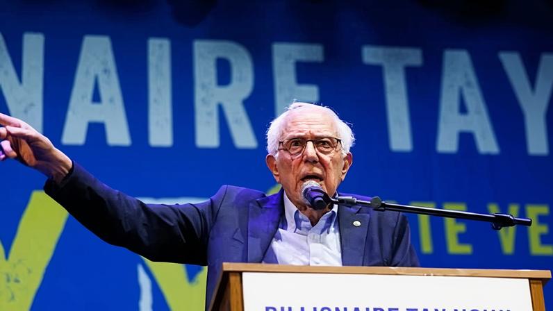 Bernie Sanders addressed supporters in Los Angeles, California, at an event to support a proposed tax on billionaires.