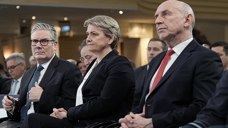 The foreign secretary, Yvette Cooper, centre, seen here on Saturday, was at the conference with Keir Starmer and the defence secretary, John Healey, right.