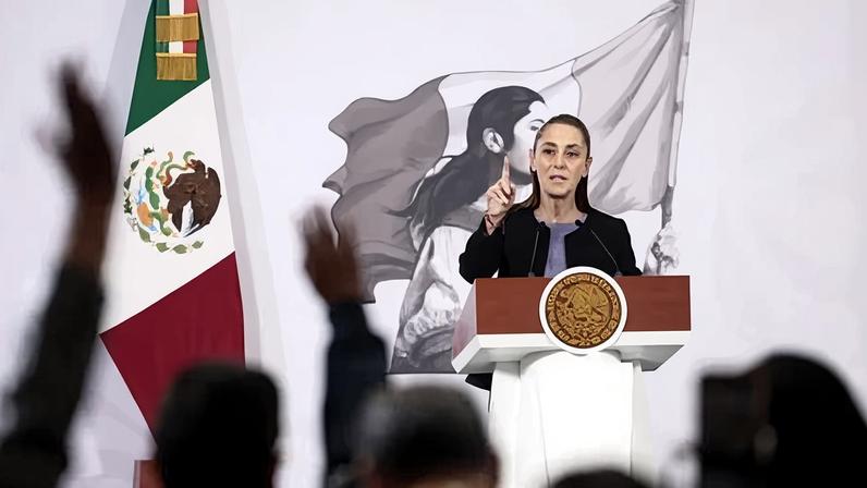 Claudia Sheinbaum, Mexico’s president, speaks during a press conference at the National Palace in Mexico City on 29 January 2026.