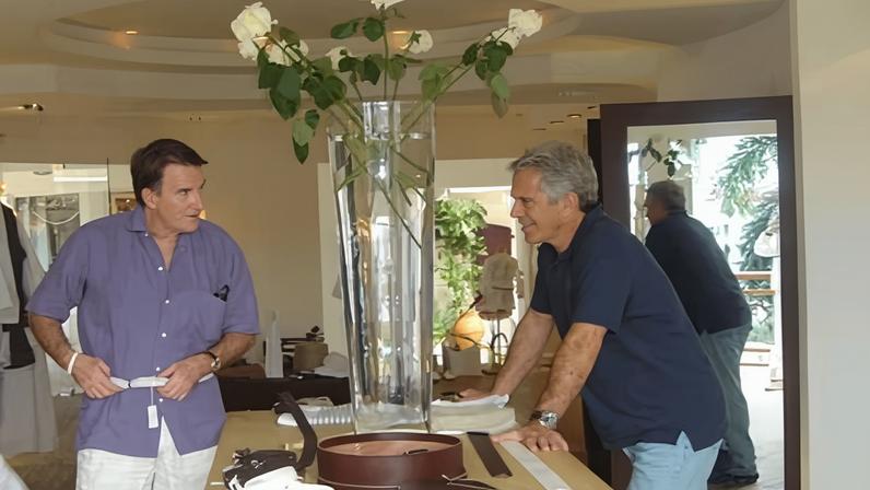 Peter Mandelson (left) shopping with Jeffrey Epstein. The friends emailed extensively about potential roles.