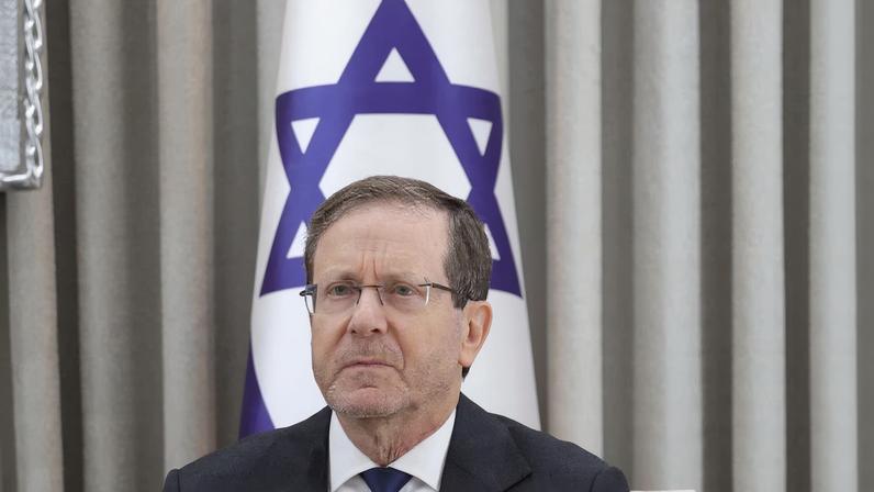 Israeli President Isaac Herzog looks on during a meeting with German Chancellor Friedrich Merz at the President's residence in Jerusalem, December 6, 2025. Abir Sultan/Pool via REUTERS