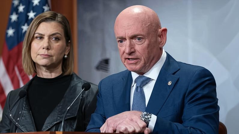 Senators Elissa Slotkin and Mark Kelly speak during a news conference on Capitol Hill, on Wednesday.