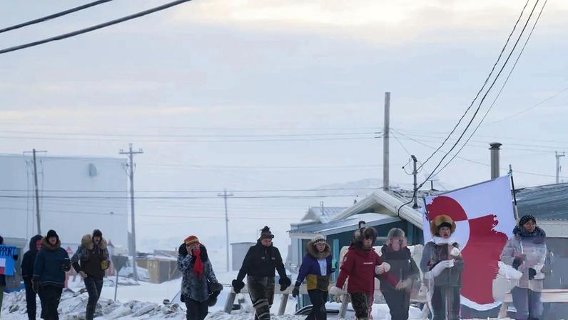 Iqaluit residents show support for Greenland during a solidarity march through Nunavut.