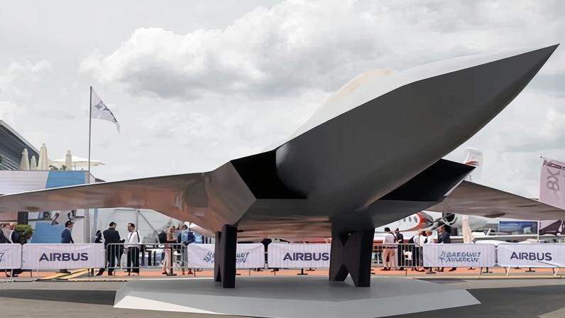 A full-size model of the next-generation fighter jet, part of the Future Combat Air System project.