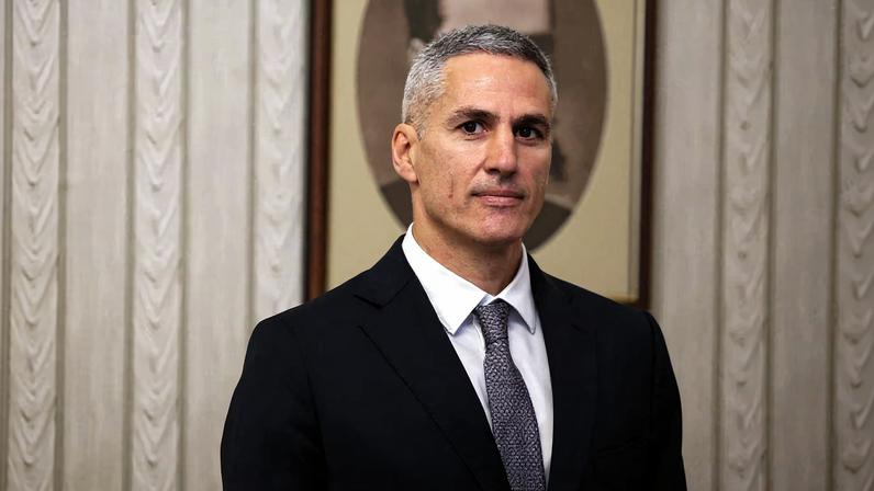 Newly appointed caretaker Prime Minister Andrey Gyurov attends an official ceremony with Bulgaria's President Iliana Iotova in Sofia, Bulgaria, February 12, 2026. REUTERS/Spasiyana Sergieva