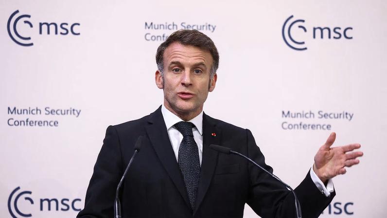 France's President Emmanuel Macron speaks during the Munich Security Conference (MSC) in Munich, Germany, February 13, 2026. REUTERS/Liesa Johannssen
