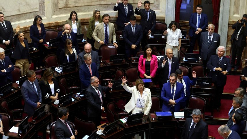 Members of Argentina's Senate vote on a juvenile criminal law aimed at lowering the age of criminal responsibility during a session, in Buenos Aires, Argentina, February 27, 2026.