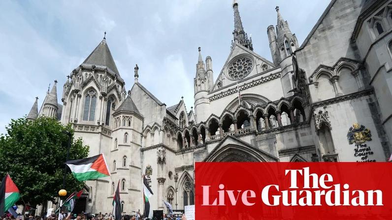 Protesters outside the Royal Courts of Justice in London in July, ahead of a hearing on the Palestine Action ban.