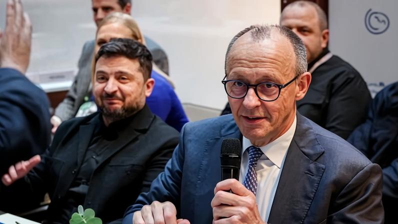 Volodymyr Zelensky and Friedrich Merz meet on the sidelines at the 62nd Munich security conference. The German chancellor told the gathering of world leaders that Germany was striving for ‘partnership-based leadership’.