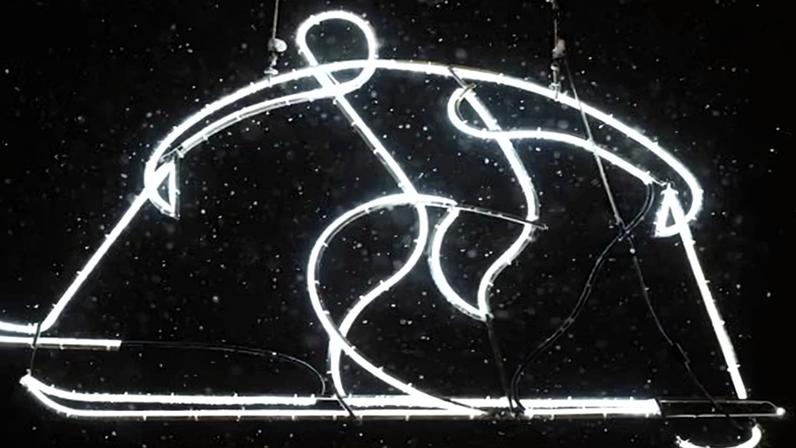 A light in the form of a para alpine skier in Cortina. A limited number of Russian and Belarusian athletes are competing as neutral independents at the Winter Olympics.