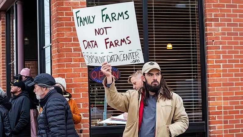 A protest against a datacenter in Saline, Michigan, on 1 December 2025.