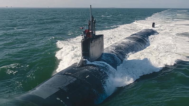 A Virginia-class attack submarine undergoing sea trials. A new report looks at alternatives to selling Australia nuclear attack submarines through the Aukus program and instead operating them under US command out of Australian bases.