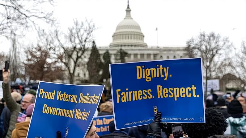 Members of the American Federation of Government Employees (AFGE) union protest against firings of federal workers in Washington DC on 11 February 2025.