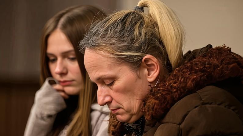 Sarah Lampert, the mother of 12-year-old Ticaria Lampert, one of the children killed at Tumbler Ridge secondary school, makes a public statement alongside her daughter Niveya.