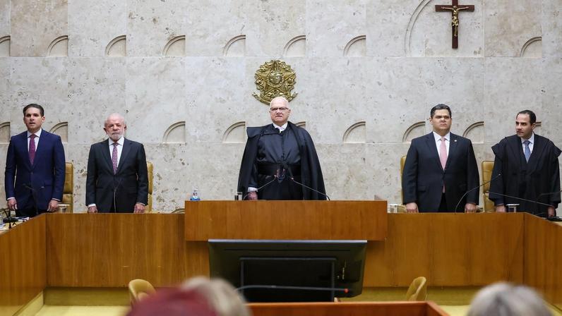 Hugo Motta, Lula, Edson Fachin, Davi Alcolumbre durante Solene de Abertura do Ano Judiciário de 2026 — Foto: Gustavo Moreno/STF
