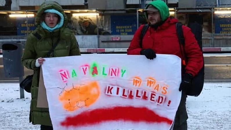 Supporters of Alexei Navalny protesting outside the Russian embassy in Berlin on Monday.