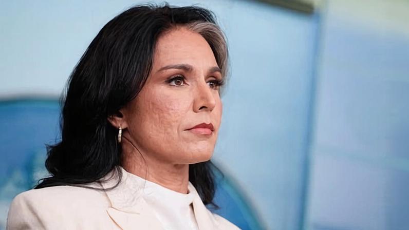 Tulsi Gabbard at a press briefing in Washington DC on 23 July 2025.