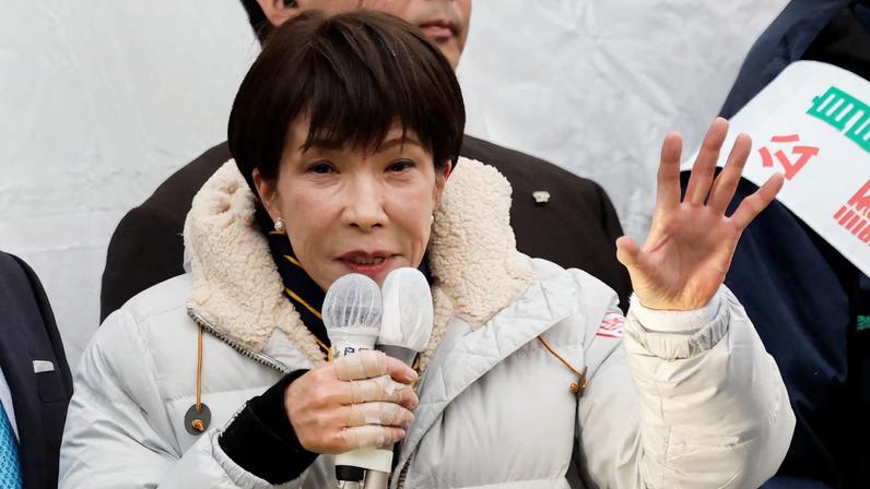 Japan's Prime Minister and leader of the ruling Liberal Democratic Party (LDP), Sanae Takaichi, speaks during an election campaign event ahead of the February 8 snap election, in Tokyo, Japan.