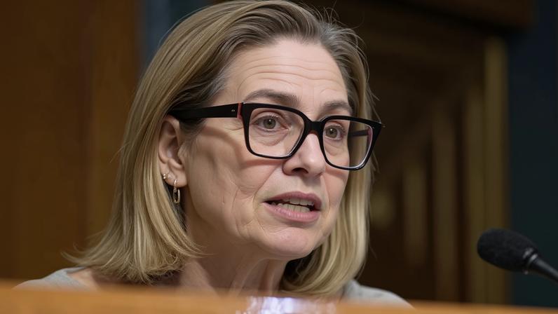Kyrsten Sinema questions witnesses during a Senate hearing on Capitol Hill in Washington DC on 28 March 2023.