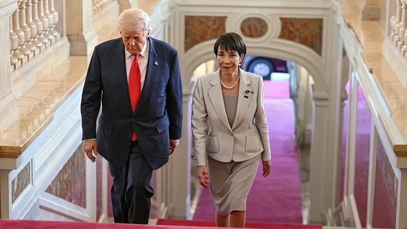 Japan's prime minister, Sanae Takaichi, walks with Donald Trump in Tokyo in October 2025. The leaders have unveiled energy and critical minerals deals worth billions.