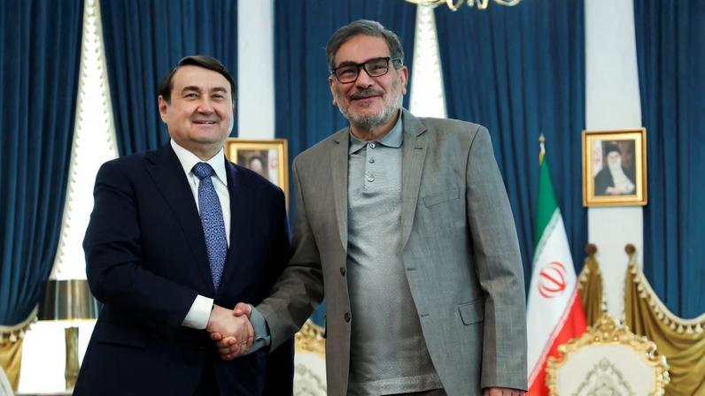 Iran's Secretary of the Supreme National Security Council Ali Shamkhani (R) meets with Russia's Presidential Aide Igor Levitin (L) in Tehran