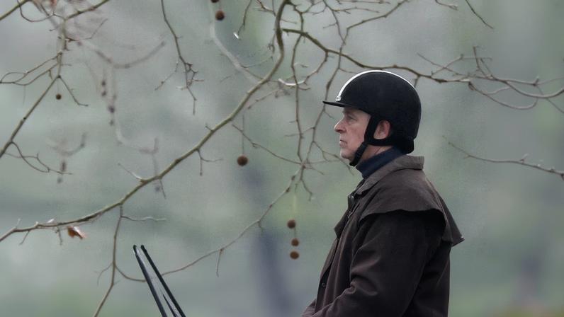 Andrew Mountbatten-Windsor rides a horse in Windsor Great Park, near Royal Lodge, in Windsor, Britain, February 2, 2026. REUTERS/Toby Melville/File Photo
