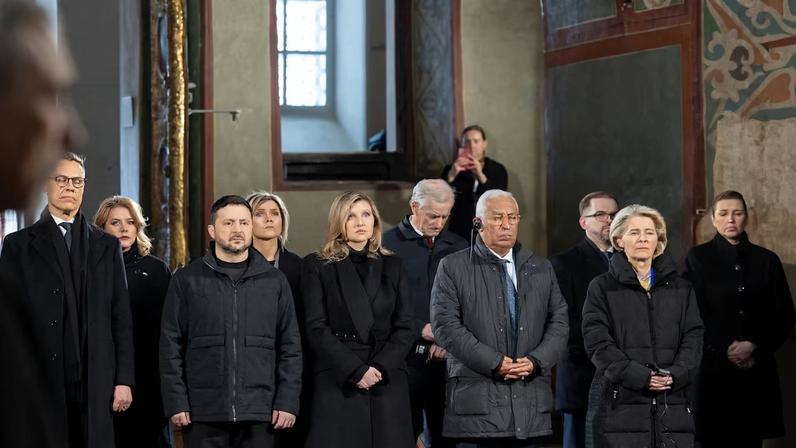 Prayer for peace inside the St. Sophia's Cathedral on the fourth anniversary of Russia's full-scale invasion, in Kyiv