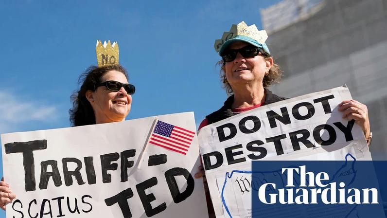 People protest against tariffs outside the US supreme court in Washington DC on 5 November 2025.