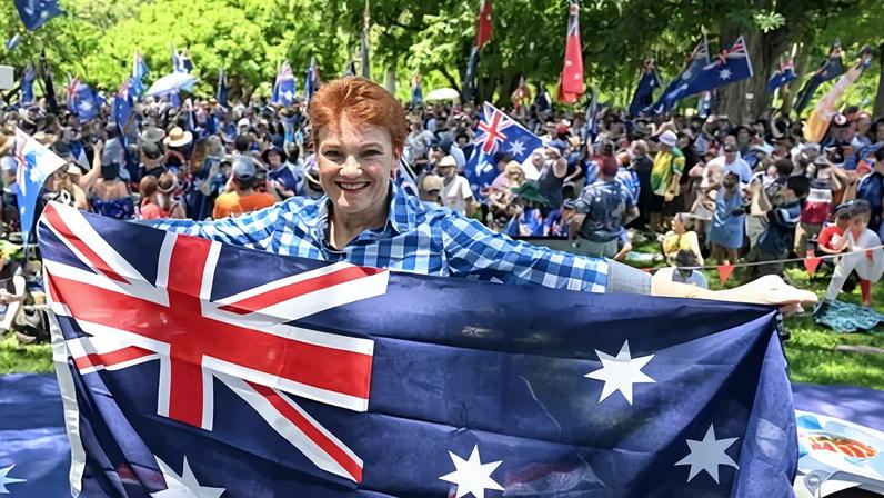 ‘The anti-woke, anti-Islam, anti-immigration, anti-multiculturalism, anti-renewables mob have found their voice in March for Australia protests and through One Nation,’ writes Tory Shepherd. Pictured: Pauline Hanson at a March for Australia rally in Brisbane, 26 January 2026.