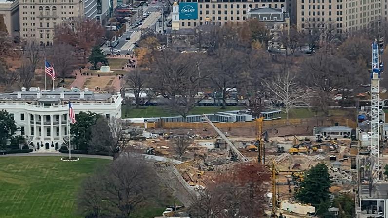 Demolition work continues where the East Wing once stood at the White House on 8 December 2025 in Washington.