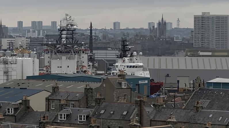 View of Footdee and Port of Aberdeen from the Harbour Control Tower at the mouth of the River Dee.