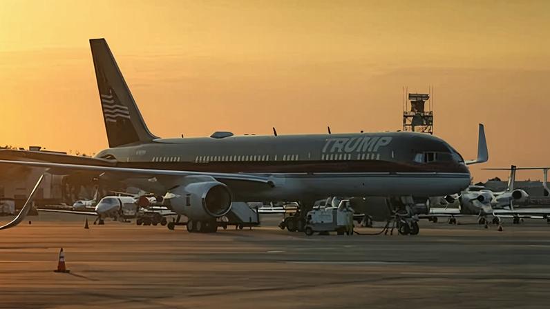 Donald Trump’s personal plane is seen on the tarmac at Palm Beach international airport in West Palm Beach, Florida, on 13 February 2026.