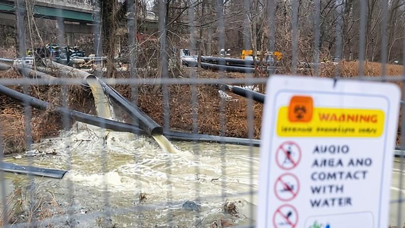 Raw sewage pours into the historic Chesapeake and Ohio Canal in Cabin John, Maryland, 19 February.