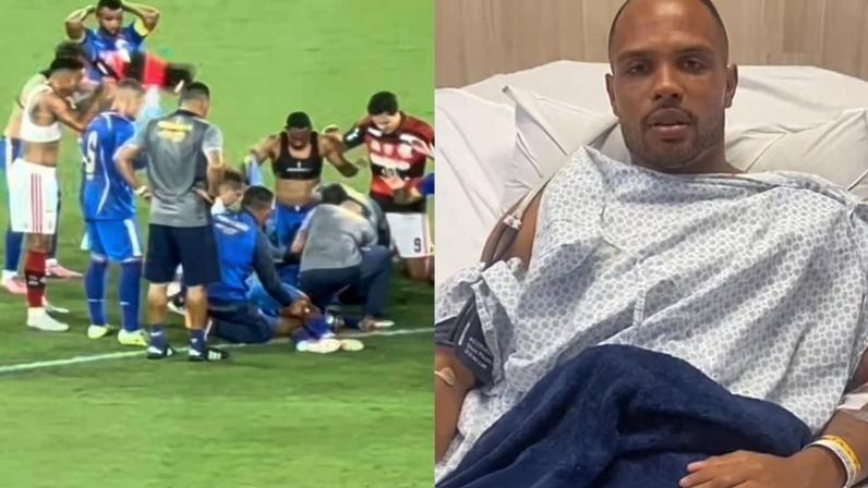 Jogadores do Flamengo e do Sampaio Corrêa oraram por Alexandre Souza. (Foto: Reprodução/Instagram/Isabelle Costa/Alexandre Souza)