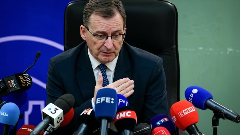 Thierry Dran said he had requested that the seven suspects be kept in custody to avoid any ‘disturbance to public order’. Photograph: Olivier Chassignole/AFP/Getty Images