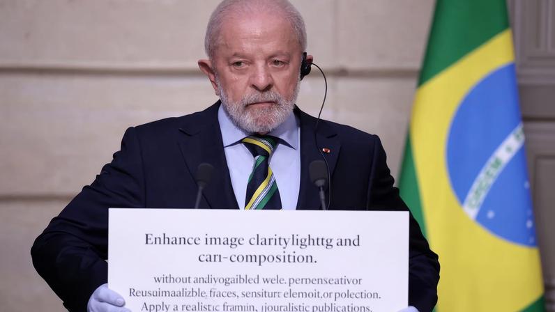 Brazilian President Luiz Inacio Lula da Silva attends a joint press conference with French President Emmanuel Macron (not pictured) at the Elysee Palace in Paris, France, 05 June 2025.
