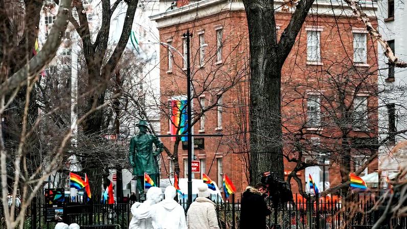 Authorities remove the Pride flag from the Stonewall National Monument, in New York City