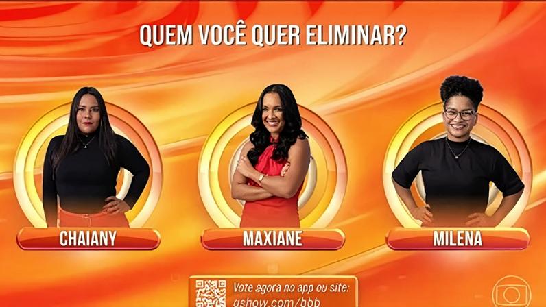 Vote em quem você quer eliminar do BBB 26: Chaiany, Maxiane e Milena