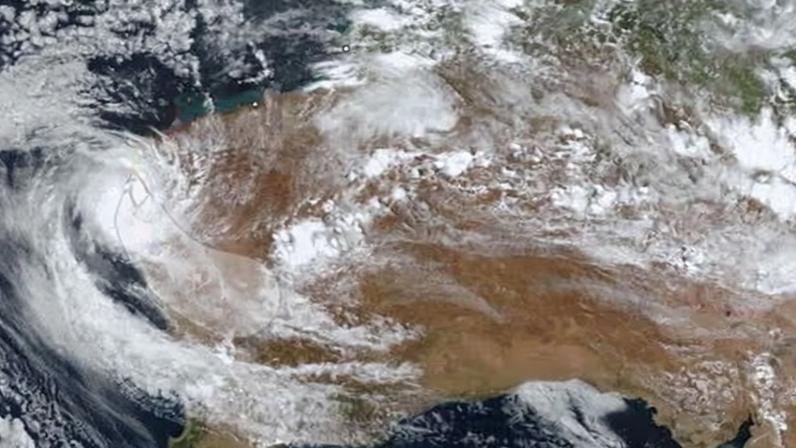 Satellite image shows the movement of Tropical Cyclone Mitchell across Western Australia.