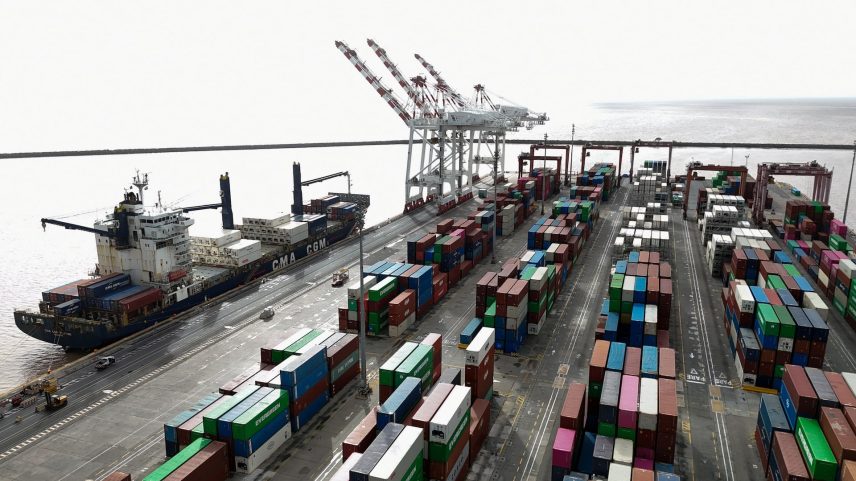 A drone view shows the port of Buenos Aires in Buenos Aires