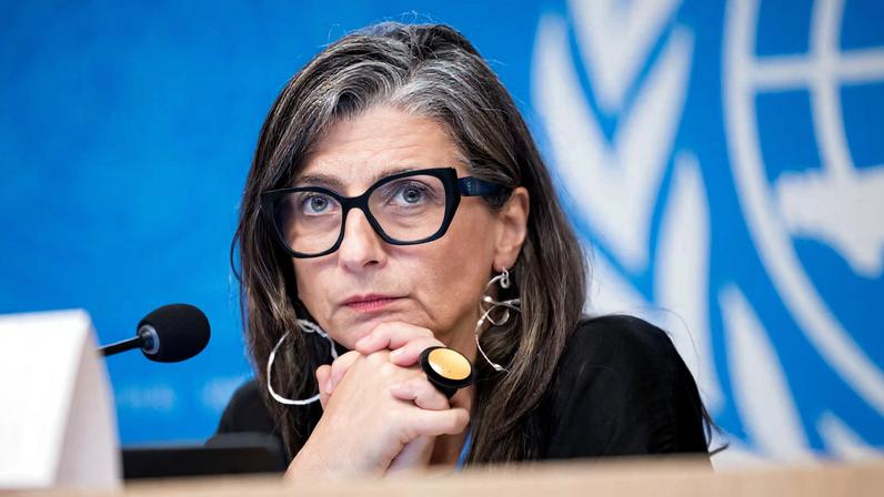 United Nations Special Rapporteur on the situation of human rights in the occupied Palestinian territory, Francesca Albanese, attends a press conference at the European headquarters of the UN in Geneva, Switzerland, September 15, 2025.