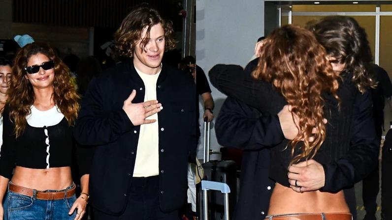 Amor de ouro! Medalhista olímpico, Lucas Pinheiro Braathen ganha carinho de Isadora Cruz em chegada ao Brasil; atriz usa aerolook com jeans de cintura baixa